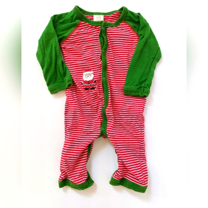 Peppermint stripe Green Long Sleeve Sleeper With Santa Embriodery 6-9‎ Months